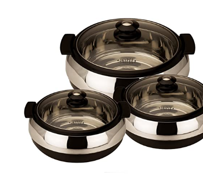 Jaypee Glasserol Set Black, Set of 3 Casserole (800+1200+1700 ml)