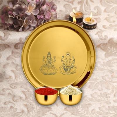 Gold Pooja Thali Set - Lakshmi & Ganesh
