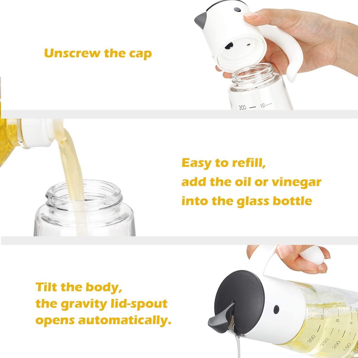 Vucchini Kitchen Leakproof Cooking Olive Oil & Vinegar Dispenser Bottle ,300 ml 11oz with Non-Drip Spout and Non-Slip Handle, Gift - Image 2