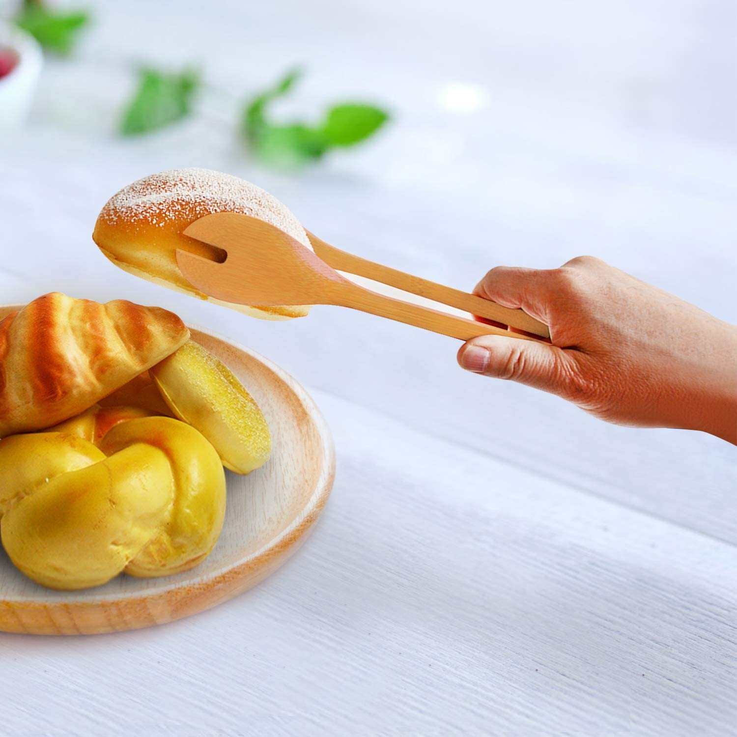 Wooden Spoons Cooking Utensils Set - 9 Pieces Bamboo Spatulas Tong and 1 Holder, Heat Resistant for Non Stick Cookware - Image 4