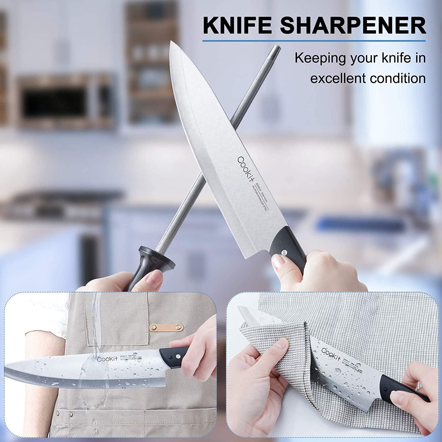 Sets with Block, 15-Piece Kitchen Knife Set with Sharpener, Germany Stainless Steel Knife Block Set and Serrated Steak Knives - Image 2