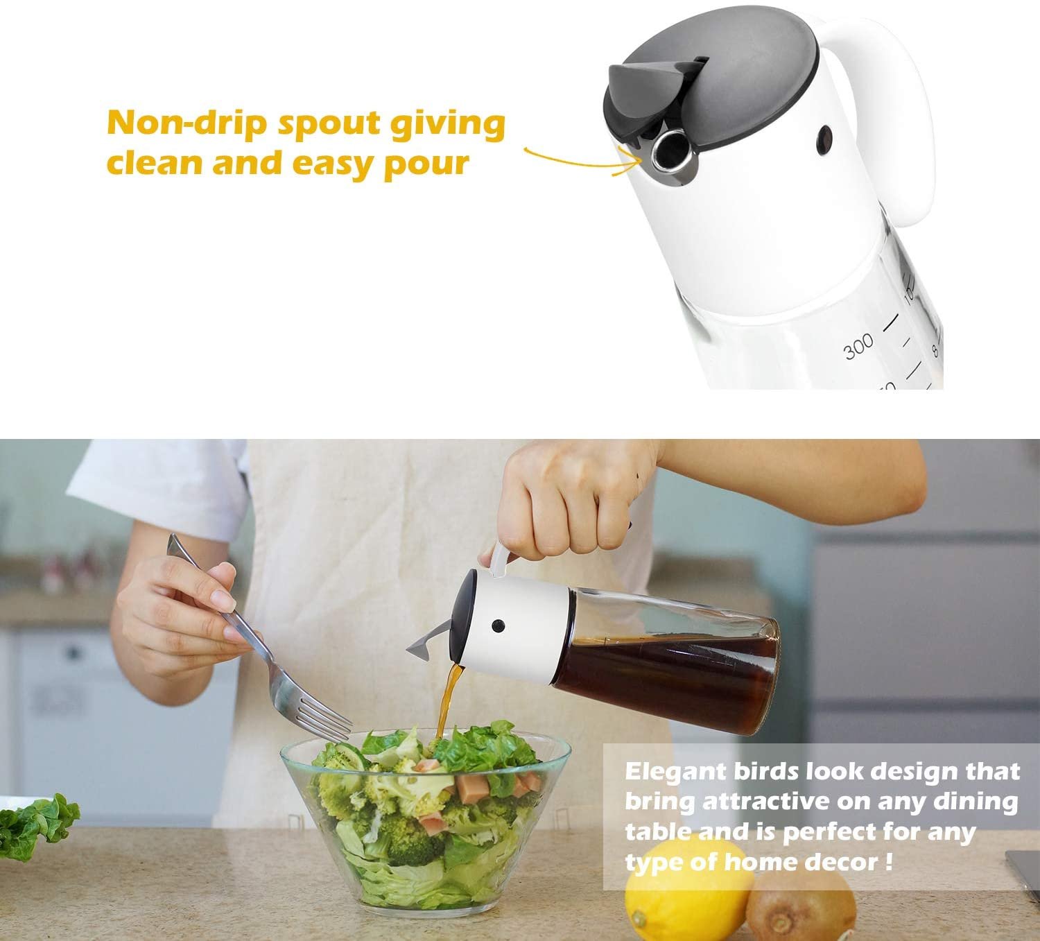 Vucchini Kitchen Leakproof Cooking Olive Oil & Vinegar Dispenser Bottle ,300 ml 11oz with Non-Drip Spout and Non-Slip Handle, Gift - Image 5
