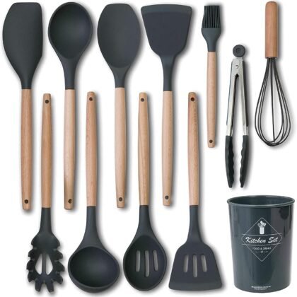 Non-Stick Wooden Spatula Set - 230°C Heat Resistant - Non-Scratch Cook's Gadgets - Silicone Utensils
