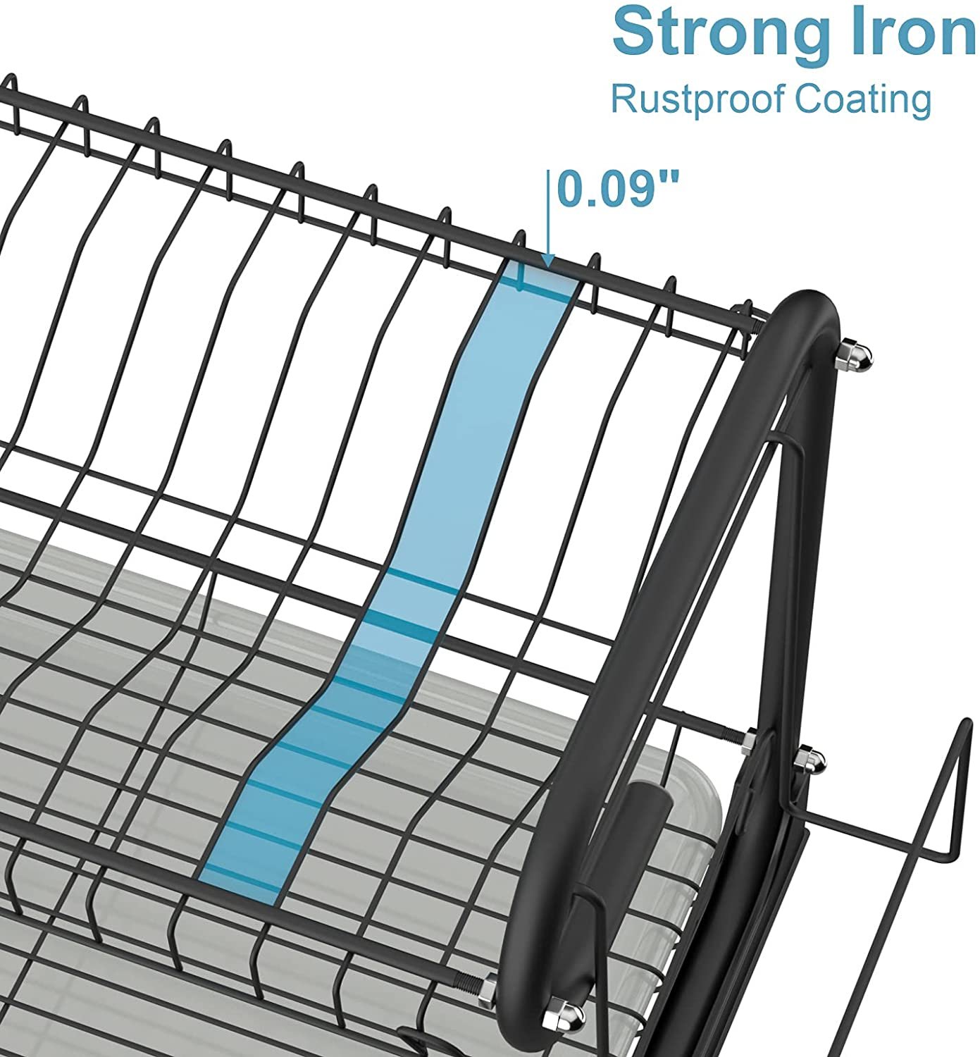 Dish Drying Rack, Packism 2 Tier Dish Rack with Utensil Holder, Cutting Board Holder and Dish Drainer for Kitchen Counter Top Racks of Dishes, Black - Image 4