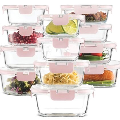 Newly Innovated Hinged BPA-free Locking lids - 100% Leakproof Glass Meal-Prep Containers, Great On-the-Go & Freezer-to-Oven-Safe Food Containers