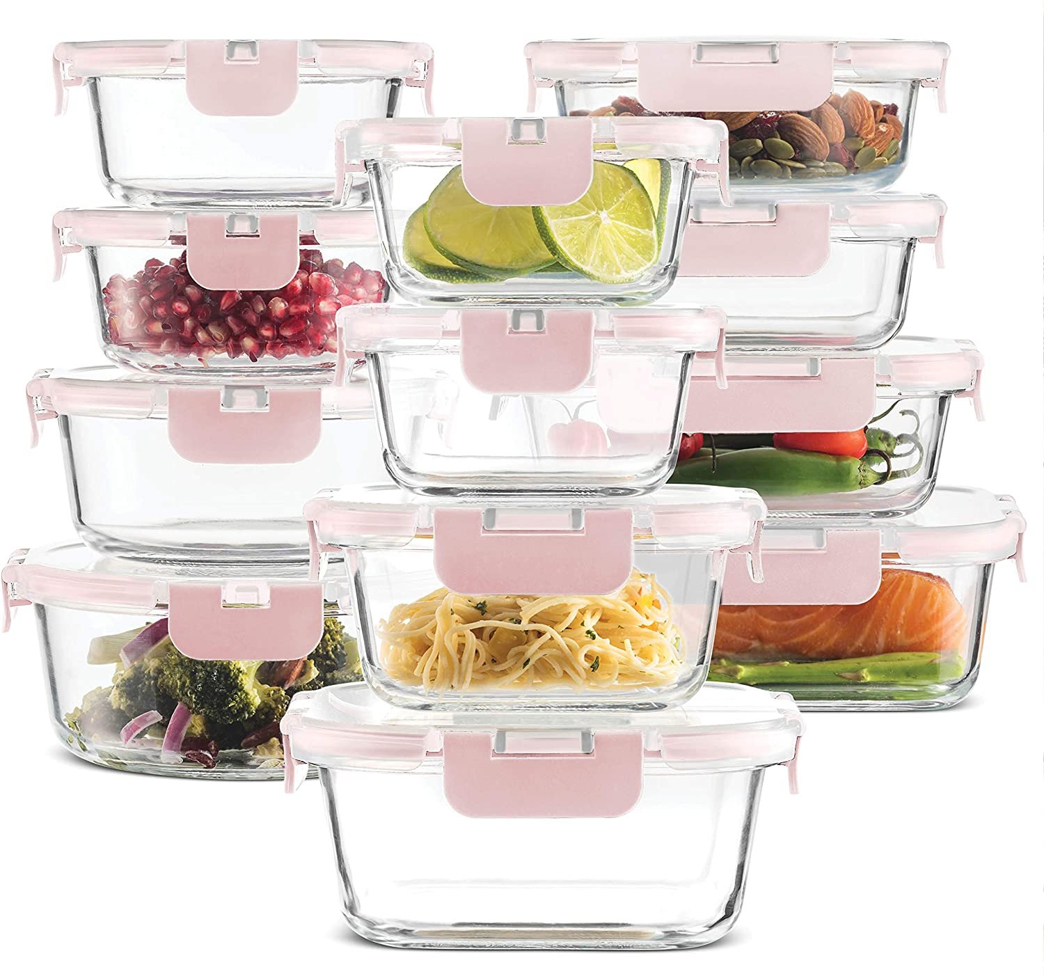 Newly Innovated Hinged BPA-free Locking lids - 100% Leakproof Glass Meal-Prep Containers, Great On-the-Go & Freezer-to-Oven-Safe Food Containers