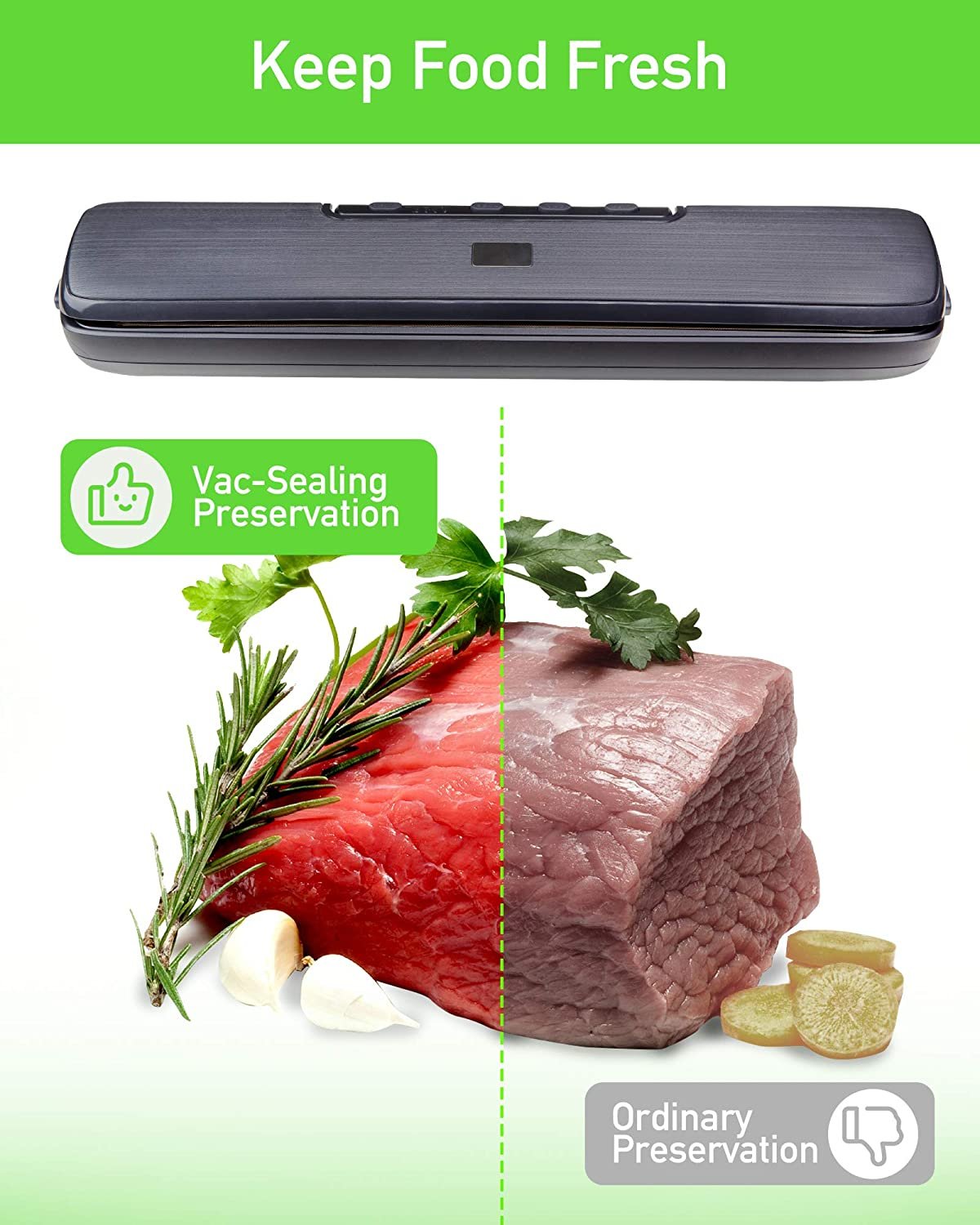 Vacuum Sealer Machine with 15 Vacuum Bags, Compact Automatic Sealer Machine with Dry & Moist Food Modes for Kitchen Food Preservation - Image 6