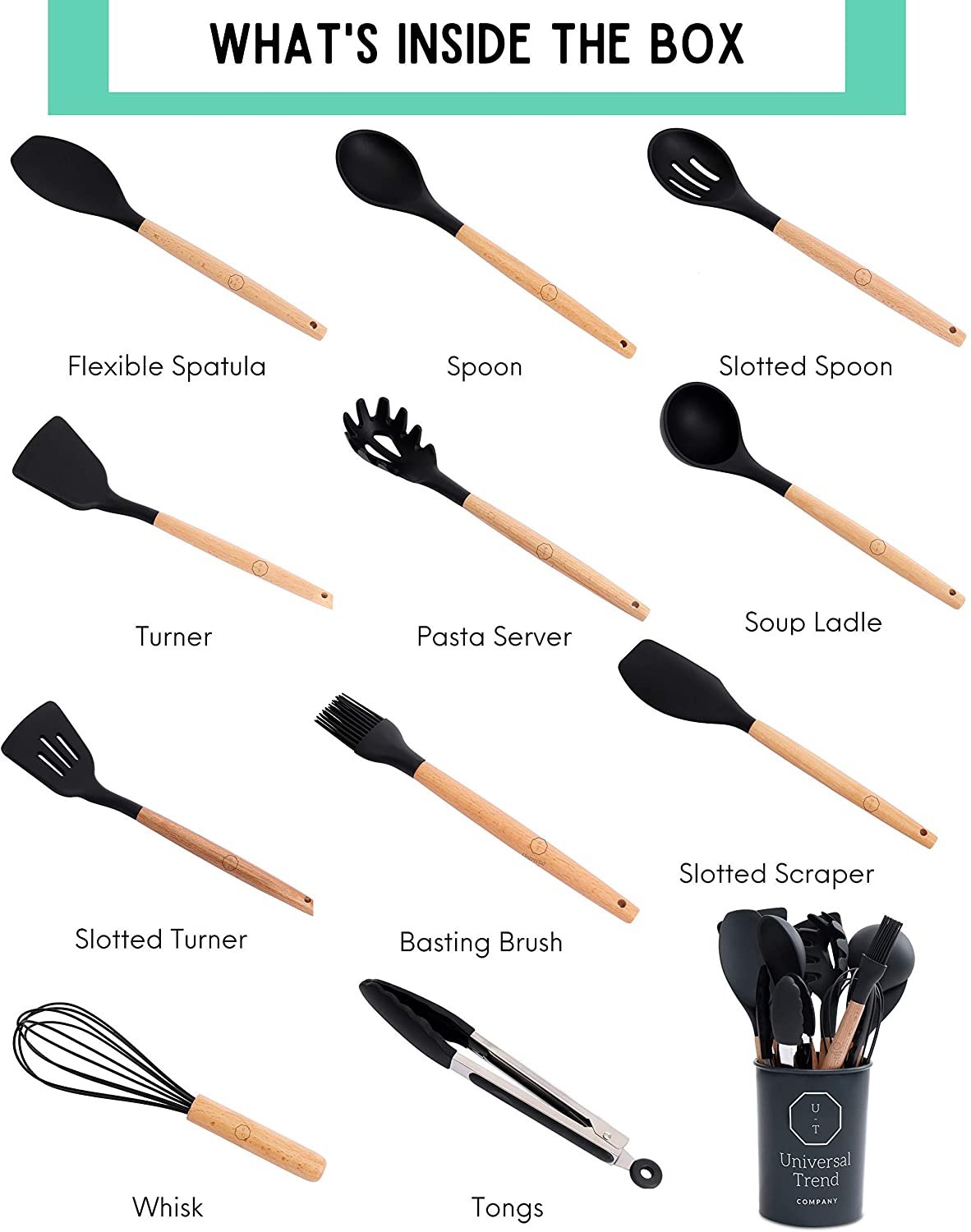 Non-Stick Wooden Spatula Set - 230°C Heat Resistant - Non-Scratch Cook's Gadgets - Silicone Utensils - Image 2