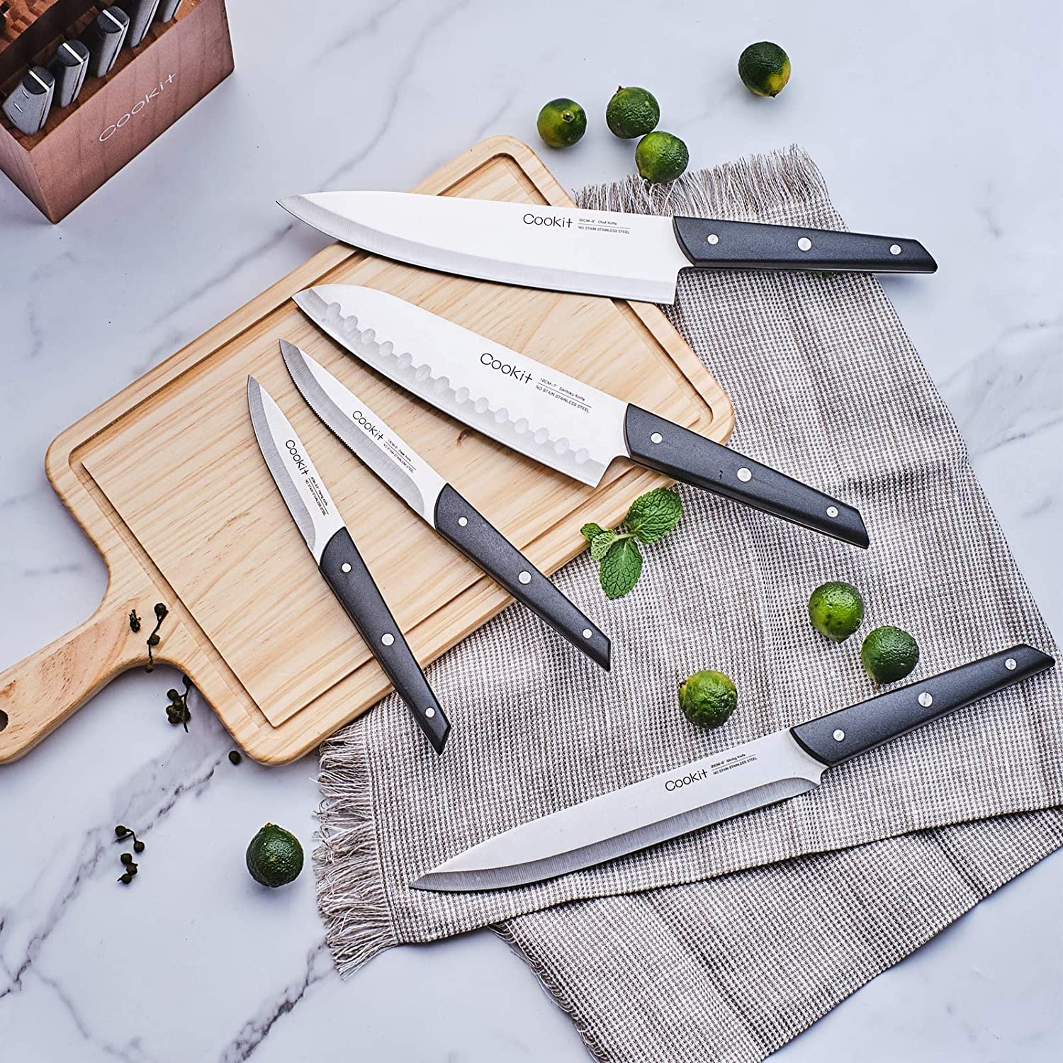 Sets with Block, 15-Piece Kitchen Knife Set with Sharpener, Germany Stainless Steel Knife Block Set and Serrated Steak Knives - Image 6