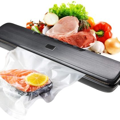 Vacuum Sealer Machine with 15 Vacuum Bags, Compact Automatic Sealer Machine with Dry & Moist Food Modes for Kitchen Food Preservation
