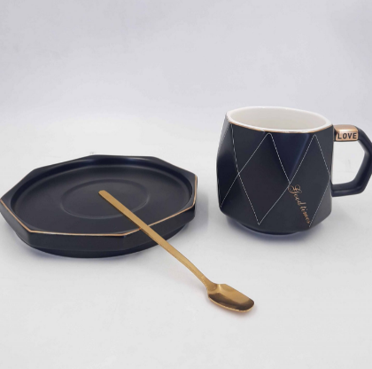 Diamond Cut Textured Ceramic Cup and Saucer