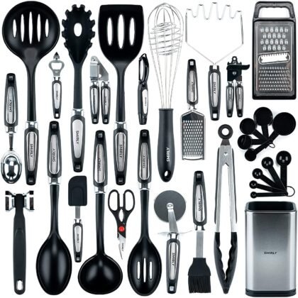 Kitchen Utensils Set with Holder: Silicone Cooking Utensils Set for Nonstick Cookware, KitcCooking Set Kitchen Set for Home Kitchen Accessories Set