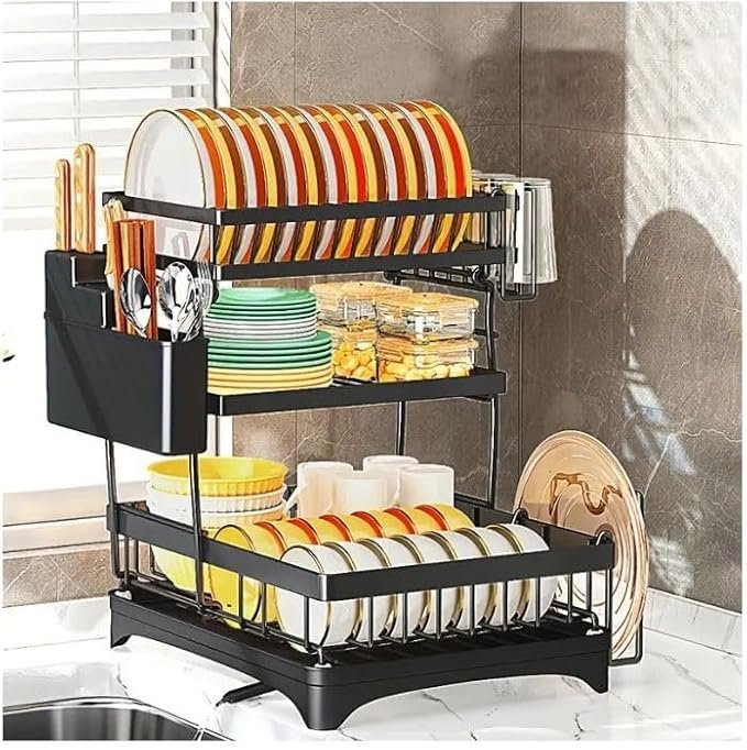 Glaceon 3 Tier Removable Dish Drainer for Kitchen Countertop,Dish Drainer Organizer Shelf Detachable with Utensil Holder,Cutting Board Stand, Cup Drainer Large Capacity Dish Drainer (358 rack) - Image 4