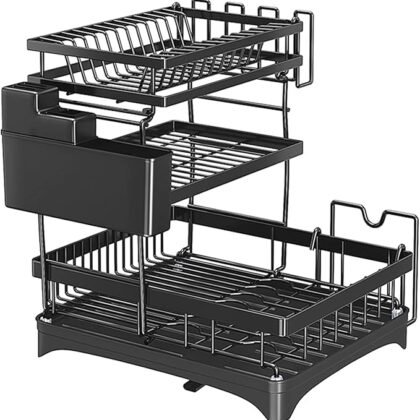 Glaceon 3 Tier Removable Dish Drainer for Kitchen Countertop,Dish Drainer Organizer Shelf Detachable with Utensil Holder,Cutting Board Stand, Cup Drainer Large Capacity Dish Drainer (358 rack)