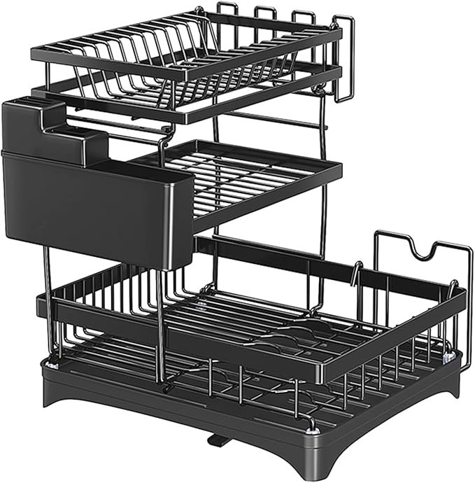 Glaceon 3 Tier Removable Dish Drainer for Kitchen Countertop,Dish Drainer Organizer Shelf Detachable with Utensil Holder,Cutting Board Stand, Cup Drainer Large Capacity Dish Drainer (358 rack)