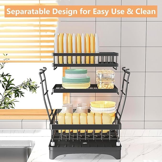 Glaceon 3 Tier Removable Dish Drainer for Kitchen Countertop,Dish Drainer Organizer Shelf Detachable with Utensil Holder,Cutting Board Stand, Cup Drainer Large Capacity Dish Drainer (358 rack) - Image 5
