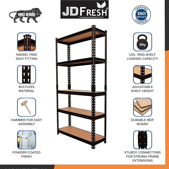 JD FRESH 5 Tier Shelf Iron Rack for Storage, Metal Rack Shelves for Storage, Foldable Steel Shelf Rack for Storage Multipurpose, Storage Rack, Metal Racks and Shelves-5 Rack - Image 4