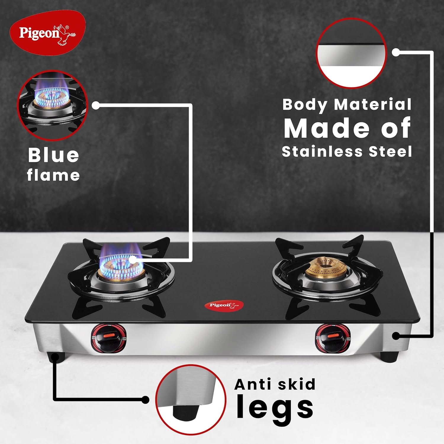 Pigeon by Stovekraft Favourite Glass Top 2 Burner Gas Stove, Manual Ignition (Black) - Image 4