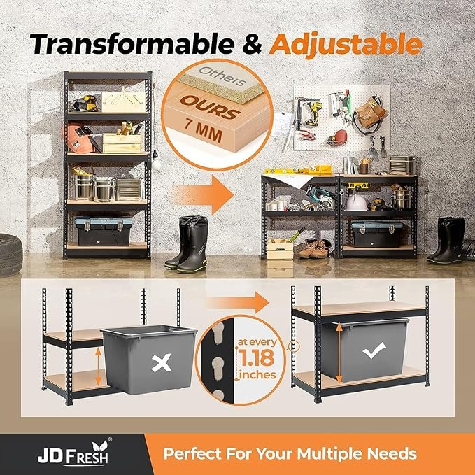 JD FRESH 5 Tier Shelf Iron Rack for Storage, Metal Rack Shelves for Storage, Foldable Steel Shelf Rack for Storage Multipurpose, Storage Rack, Metal Racks and Shelves-5 Rack - Image 3