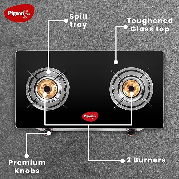 Pigeon by Stovekraft Favourite Glass Top 2 Burner Gas Stove, Manual Ignition (Black) - Image 7