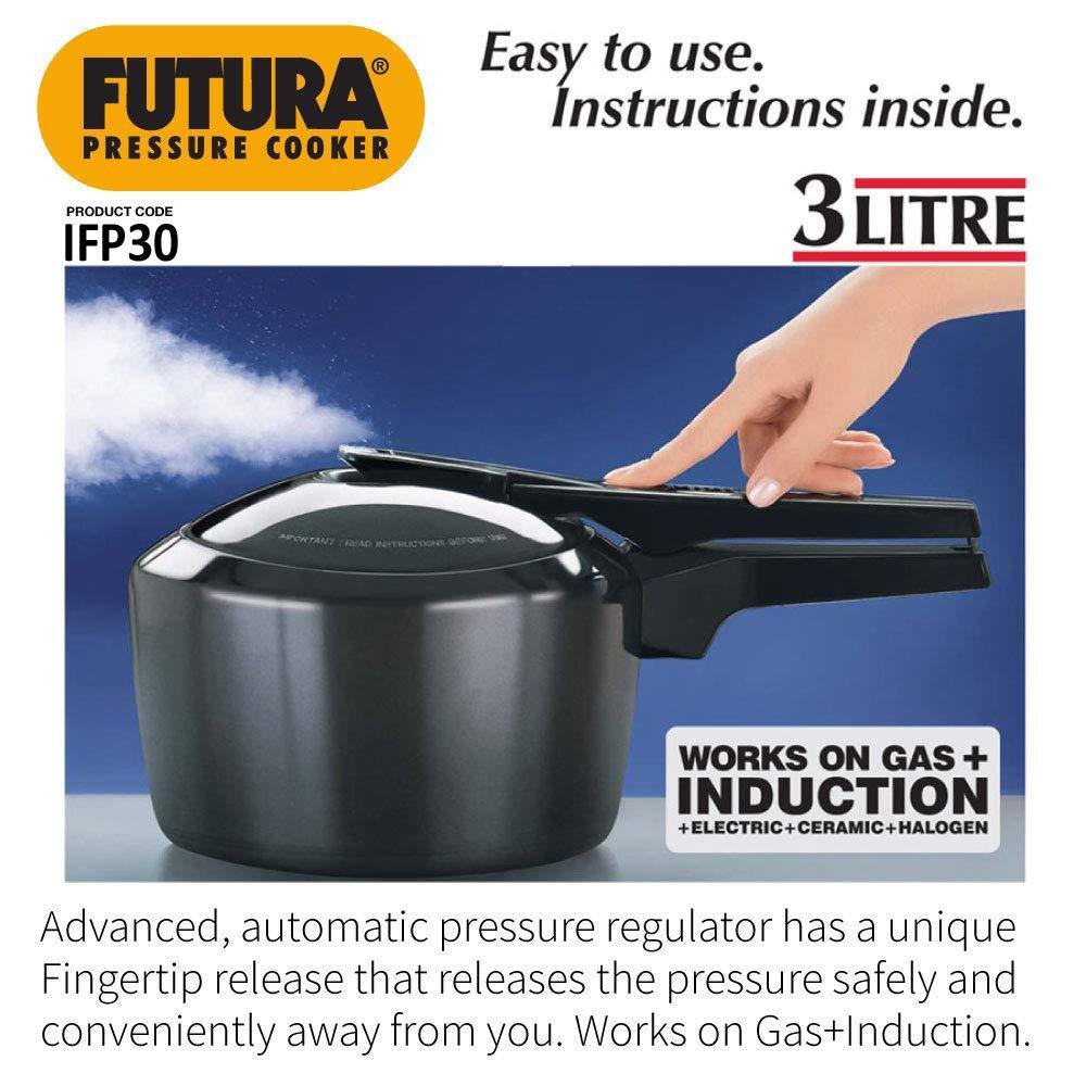 Futura Hard Anodised Induction Compatible Pressure Cooker, 3 Litre, Silver (IFP30) - Image 2