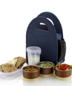 Box with Bag - Blue, Steel Range, Microwave Safe & Leak Proof, 3 Air-Tight Containers with Bag, Keep Food Hot, School, College & Office...