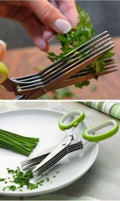 | 5 Layers Scissors Cut Herb Spices Cooking Tools Vegetable, Coriander Leaves Cutter With Cleaning Brush (Multi Color)
