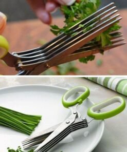 | 5 Layers Scissors Cut Herb Spices Cooking Tools Vegetable, Coriander Leaves Cutter With Cleaning Brush (Multi Color)