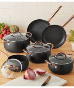 Mainstays 10-Piece Nonstick Cookware Set, Matte Black Rose Gold Handles
