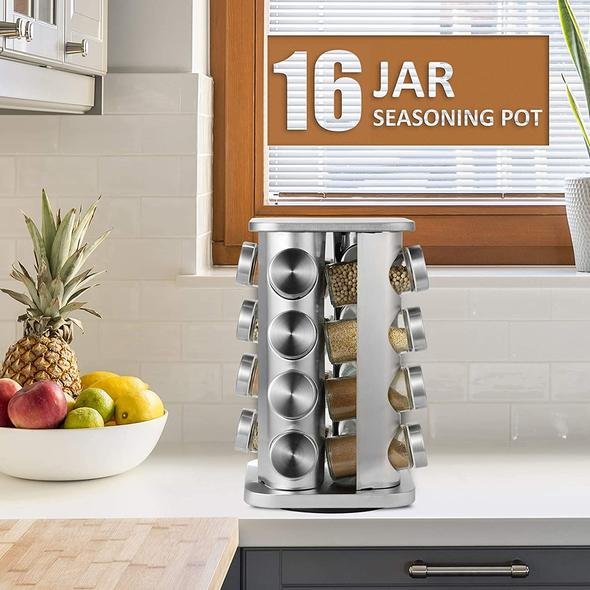 TRAY Spice Rack,16-Jar Revolving Countertop Spice Tower - Image 5