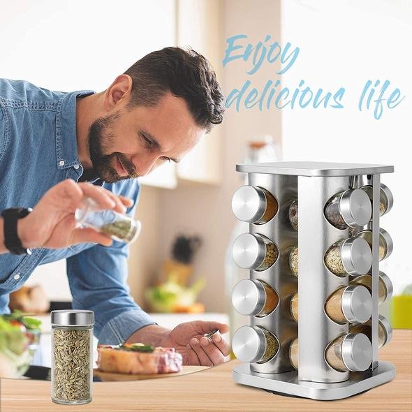 TRAY Spice Rack,16-Jar Revolving Countertop Spice Tower - Image 7