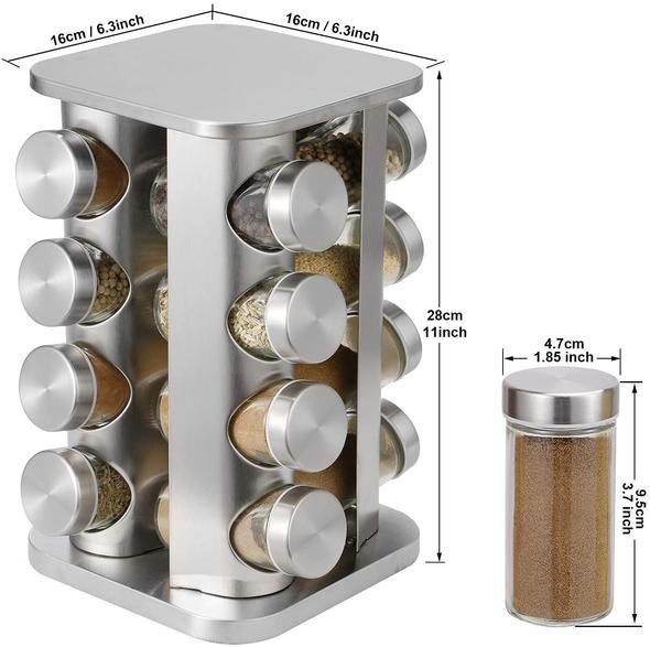 TRAY Spice Rack,16-Jar Revolving Countertop Spice Tower - Image 4