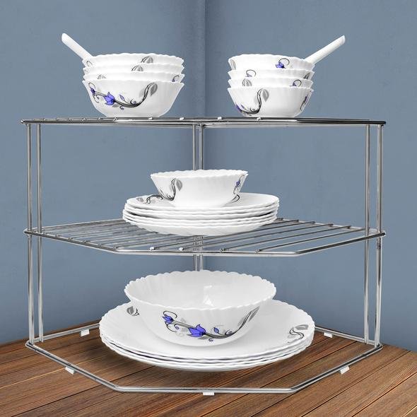 Plantex Stainless Steel Big Size Multipurpose 3-Tier Kitchen Corner Rack/Storage Shelf/Dish Rack/Storage Rack for Kitchen(Chrome Finish) - Image 3