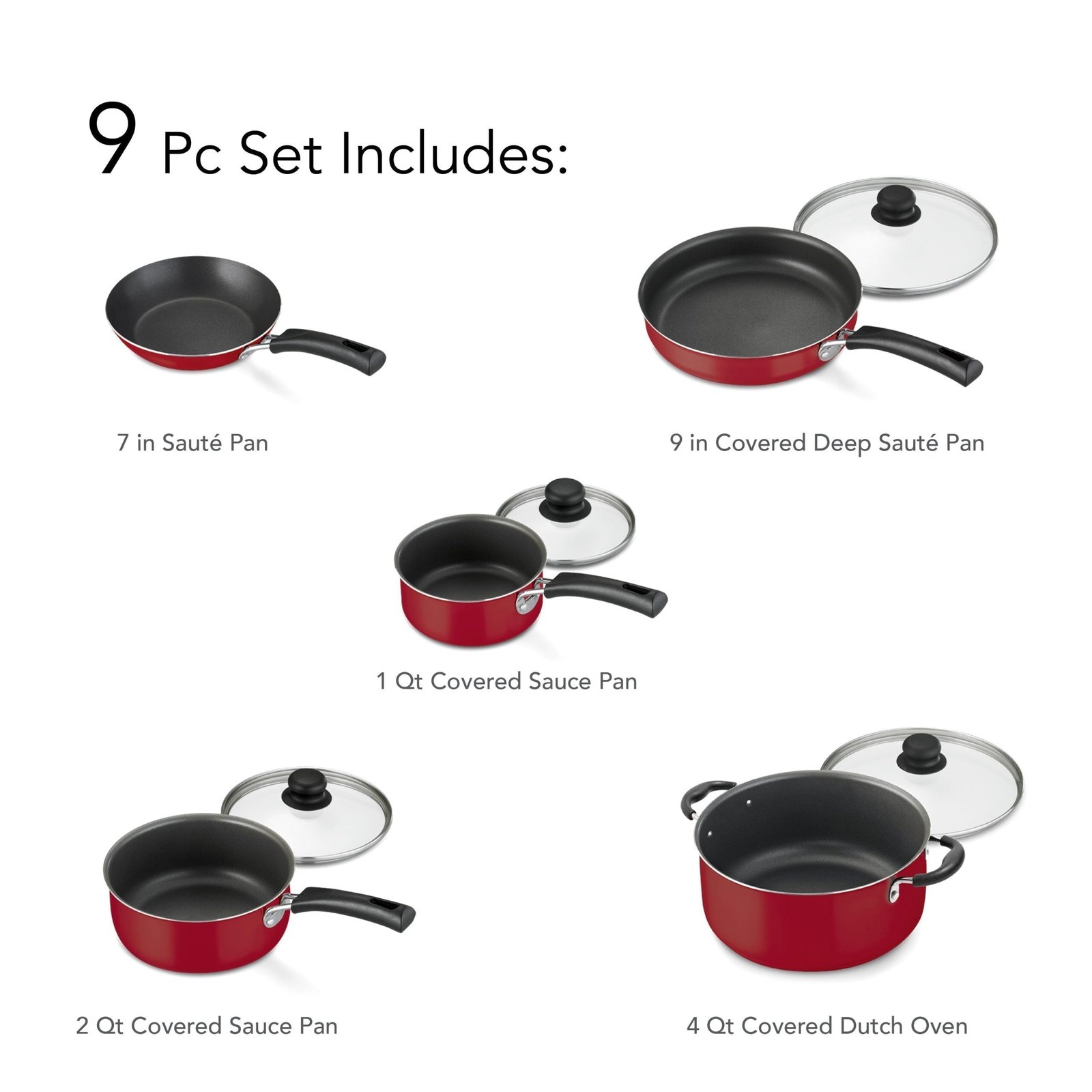 Tramontina 9-Piece Non-stick Cookware Set, Red - Image 5