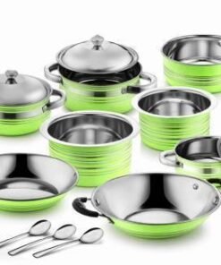 Bottom 14 pcs Gift Pack (Green) Induction Bottom Cookware Set (Steel, 14 - Piece)